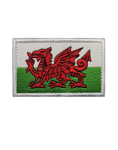 Wales – Flagge – bestickte Aufnäher, rechteckiges Militärabzeichen, taktischer Klettverschluss und Rucksack, Hut, Jacke, Hose, Haken und Schlaufe (Größe 8 x 5 cm, 1 Stück) von JIEHERAY