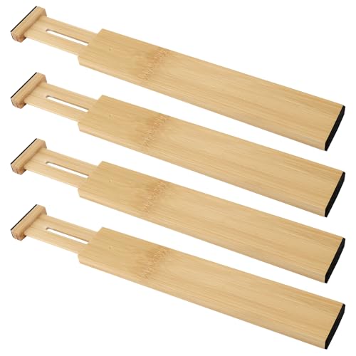 JIEHIN 4 Stück Schubladentrenner Verstellbar Bambus, Holz Schubladenteiler Verstellbar 43-56 cm, Küchen Organizer Schubladentrenner, Schubladen Trennsystem für Küchenutensilien, Badezimmer, Kommoden von JIEHIN