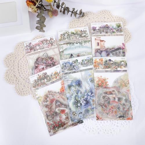 JIEYAO 180 Blätter Garten Landschaft Scrapbooking Stickers Set, PET Vintage Flowers Aufkleber Scrapbook Zubehör Blumen Aesthetic Scrapbook Sticker Junk Journal Zubehör für DIY Album Notizbuc Fotoalbum von JIEYAO