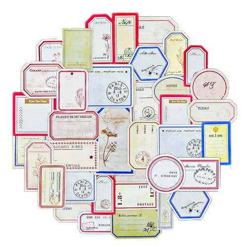 JIEYAO 2 Set Scrapbooking Sticker, 100 Stück Vintage Stempel Aufkleber Beschreibbar Journal Sticker Scrapbook Stickers Set Washi Aufkleber Scrapbook Zubehör für Tagebuch Stempel Fotoalbum Notizbuch von JIEYAO