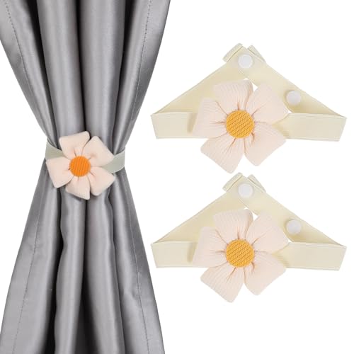 JIEYAO 2 Stück Vorhang Raffhalter, Blumen Gardinen Raffhalter Elastische Vorhang Halter mit Verstellbaren Riemen Niedlich Boho Dekorative Gardinenhalter Gardinen Seil für Kinderzimmer Haus Büro Beige von JIEYAO