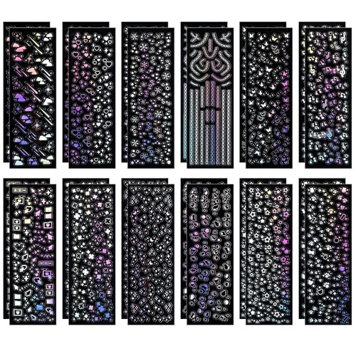 JIEYAO 24 Blatt Holografische Deko Aufkleber, Selbstklebend Transparentes Glitzer Sticker Laser PET Wasserfest Vinyl Aufkleber Hologramm Sticker für DIY Scrapbooking Fotoalbum Wasserflasche Handyhülle von JIEYAO