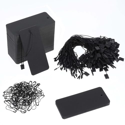 JIEYAO 300 schwarze Kleideranhänger mit Schnur und Sicherheitsnadeln, 8,9 x 4,1 cm, große Preisschilder, Papieranhänger, leere Markierungsanhänger, Geschenkanhänger für Kleidung, Basteln, Ausstellung, von JIEYAO