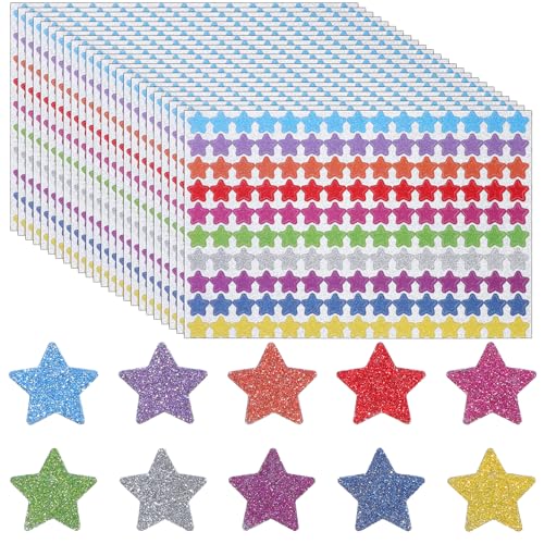 JIEYAO 3000 Stück 10 Farben Sticker Sterne Aufkleber, 12 mm Bunte Laser Belohnungssticker zur Belohnung von Kindern Glitzer Sticker Selbstklebende Sternaufkleber für Lehrer Belohnung Kalende DIY von JIEYAO