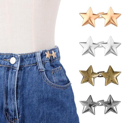 JIEYAO 4 Sets Hosen Enger Machen Clip, Sterne Hosenbund Enger Machen Einstellbar Knöpfe Ohne Nähen Stern Knöpfe Jean Knopfnadeln Verstellbare Jeansknöpfe Damen für Hosen Rock von JIEYAO