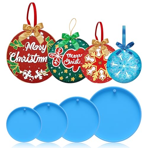 JIEYAO 4 Stück Silikonformen für Weihnachten,Silikonform Epoxidharz Formen Silikon Weihnachten Ornament Runde Anhänger Gießform für DIY Handwerk Weihnachtskugeln Weihnachtsbaum Deko Schlüsselanhänger von JIEYAO