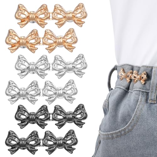 JIEYAO 6 Sets Schleifen-Strumpfhalter, Jeansknöpfe für lose Jeans, verstellbare Schleife, Taillennadel, abnehmbare Taillenschnalle, niedliche Hosen-Clips für Hosen, Röcke, Bekleidungszubehör von JIEYAO