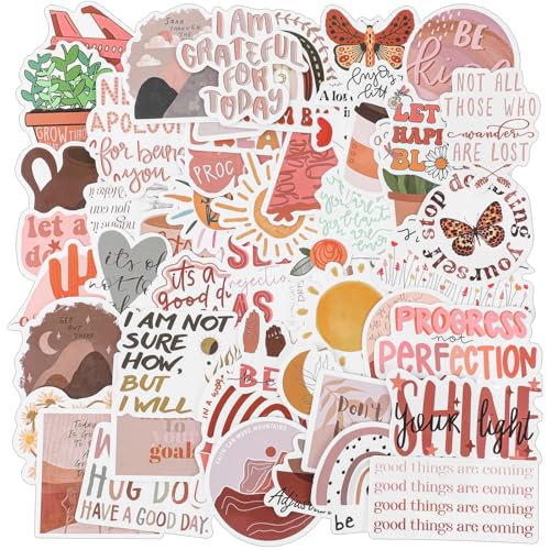 JIEYAO Boho Aesthetic Aufkleber, 50 Stück Inspirierende Vintage Stickers Motivierende Ästhetische Aufkleber Wasserdicht Vinyl Affirmation Aufkleber Für Erwachsene Kinder Lehrer Laptop Telefon von JIEYAO