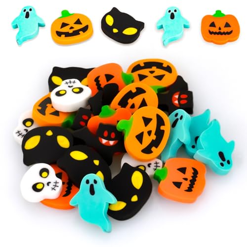 JIEYAO Halloween-Mini-Radiergummis für Kinder, 24 Stück, niedliche Halloween-Radiergummis, lustiger Kürbis-Geist, Fledermaus-Radiergummi, Süßes oder Leckereien, Partygeschenke, Geschenktütenfüller für von JIEYAO