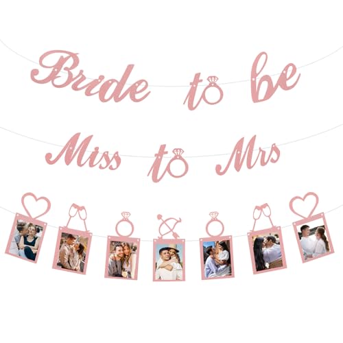 JIEYAO MISS TO MRS Foto Banner, Glitzernde Fotogirlande Bride to Be Girlande Rosa JGA Deko Frauen Banner Dekorationen für Hochzeit Brautparty Verlobung Junggesellenabschied Jahrestag von JIEYAO