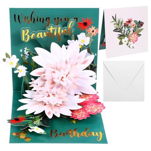 JIEYAO Pop-Up Geburtstagkarte Mit Lotus, Lotosblume Geburtstagskarte Frau 3D Birthday Card mit Umschlag Blumenkarte Geburtstag Geschenke für Mama Ehefrau Freundin Mädchen Oma Tante Klappkarte von JIEYAO