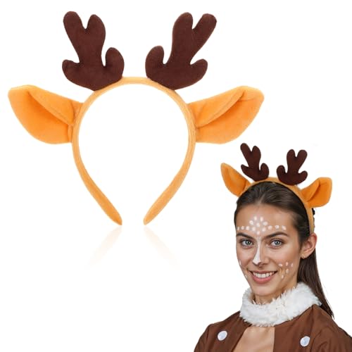 JIEYAO Rentier Geweih Stirnband für Kinder, Plüsch Geweih Haarreif mit Ohren Weihnachtsgeweih Stirnband Elch-Rentier Haarreif Weihnachten Haarschmuck für Frauen Cosplay Karneval Party (A) von JIEYAO