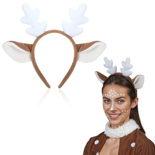 JIEYAO Rentier Geweih Stirnband für Kinder, Plüsch Geweih Haarreif mit Ohren Weihnachtsgeweih Stirnband Elch-Rentier Haarreif Weihnachten Haarschmuck für Frauen Cosplay Karneval Party (B) von JIEYAO