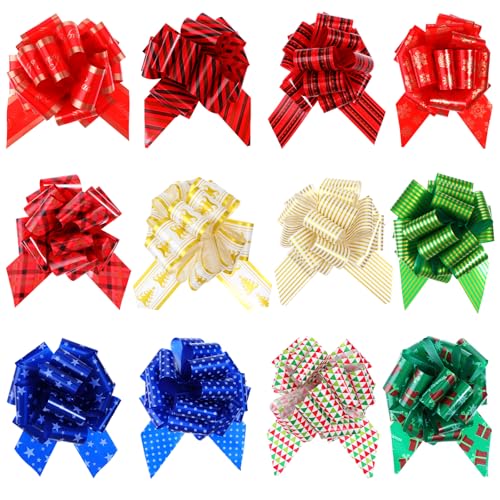 JIEYAO Weihnachts Geschenkschleifen, 12 Stück Große Weihnachtsschleifen Geschenk Schleifen Bunt Dekoschleifen 12 cm Christmas Bows Ziehschleifen Geschenkbänder für Weihnachten Geschenkverpackung Deko von JIEYAO