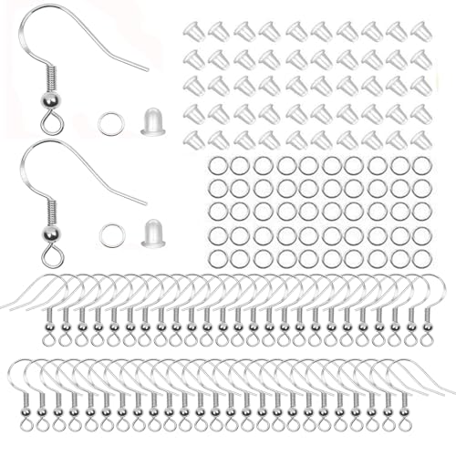 JIEYUCHU Ohrring Haken, 50 Stück 925 Silber Ohrring Haken, Ohrringe Zubehör mit Perlen und Spule, Hypoallergene Ohrhaken, für DIY Ohrhänger Schmuckherstellung Ohring Zubehör von JIEYUCHU