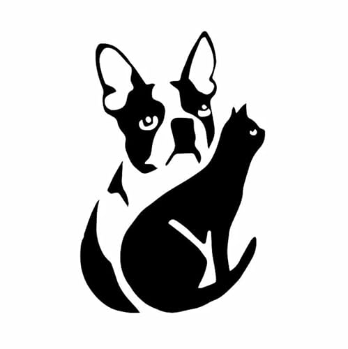 JIFENLI Autoaufkleber 10,6X16,2CM Auto Aufkleber Tier Boston Terrier mit Katze Schöne Silhouette Vinyl Aufkleber Schwarz/Silber von JIFENLI