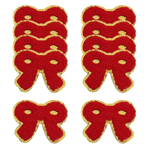 10 Stück kleine rote Schleife Chenille Patches Band Schleife Stickerei Patches Nähen auf Schleife Applikation Schleife Knoten Patch Nähen auf dekorative Patches Gold Rand Applikationen für Jacken von JIHUOO