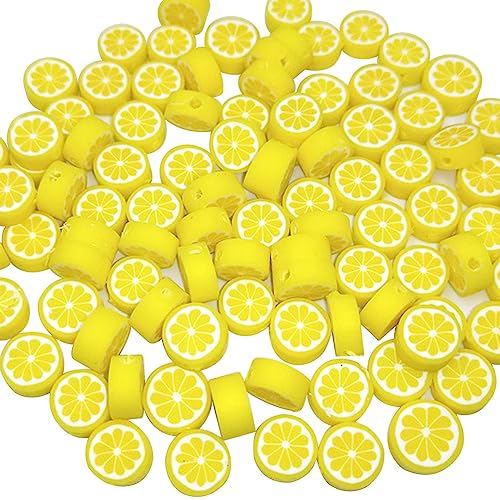 100 Stück Obst-Polymer-Ton-Perlen, Ton-Perlen, Charms, Obst-Thema, Abstandshalter, Schmuckherstellung, Zubehör für Halskette, Armband, Zitronengelb 100 Stück Obst-Polymer-Ton-Perlen, Ton-Perlen, Charms, Obst-Thema, Abstandshalter, Schmuckherstellung, Zubehör für Halskette, Armband, Zitronengelb von JIHUOO