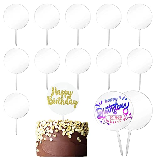 15 Stück blanko Acryl-Cupcake-Topper, Geburtstagstortenaufsätze, Hochzeit, Dessert, Verlobung, Kuchendekoration, Abschlussfeier, runde Kuchendekorationen von JIHUOO