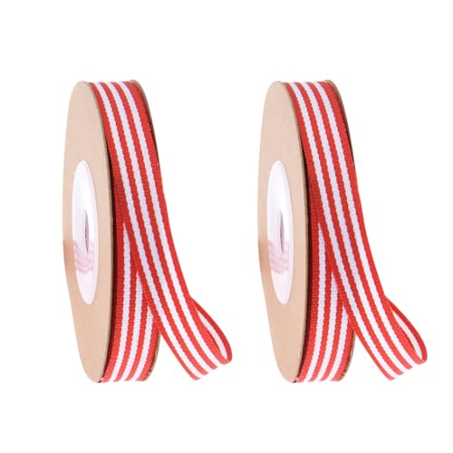 JIHUOO 2 Rollen Ripsband gestreiftes Geschenkband Weihnachtsstreifenband Stoff Bastelband Dekoband rot weiß von JIHUOO