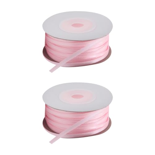 2 Rollen dünnes Satinband, 0,3 cm x 45,7 m, für Hochzeitseinladungen, Karten, Geschenkverpackung, Kuchendekoration, Schleifen, Schleifen, Rosa von JIHUOO