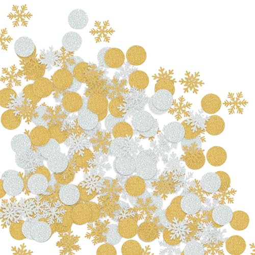 200 Stück Glitzer Papier Tischkonfetti Schneeflocken Konfetti Dekorationen Weihnachten Tisch Streu Schneeflocken Tischkonfetti Frozen Party Dekorationen Golden und Silber von JIHUOO