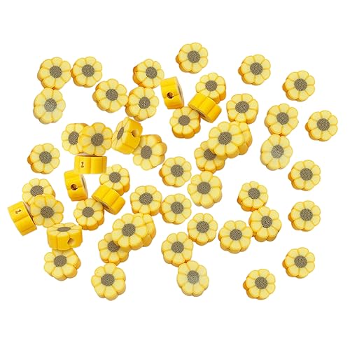 JIHUOO 200 Stück Sonnenblumen-Polymer-Ton-Perlen, Blumen-Ton-Perlen, Charms, gelbe Blumen-Abstandshalter, Schmuckherstellung, Zubehör für Halskette, Armband, Schlüsselanhänger von JIHUOO