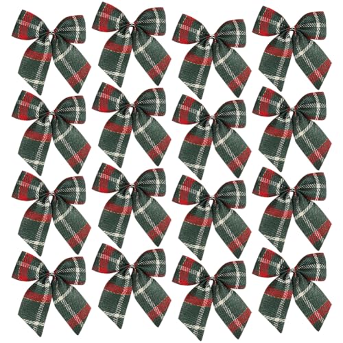 24 Stück Weihnachtsschleifen aus Sackleinen, karierte Schleifen, Gingham-Band, Büffelkariert, Schleifen, Weihnachtsbaum-Schleifen, Geschenkpapier, Urlaub, dekorative Schleifen, kleine Schleifen, für von JIHUOO