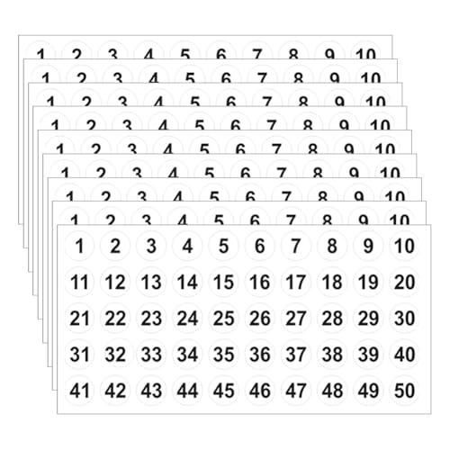 2500 Stück 10 mm 1 bis 50 kleine aufeinanderfolgende Zahlenaufkleber, selbstklebende Zahlenaufkleber, nummerierte runde Etiketten, Kreise, Inventar-Aufkleber, Aufbewahrung, Organisationsaufkleber für von JIHUOO