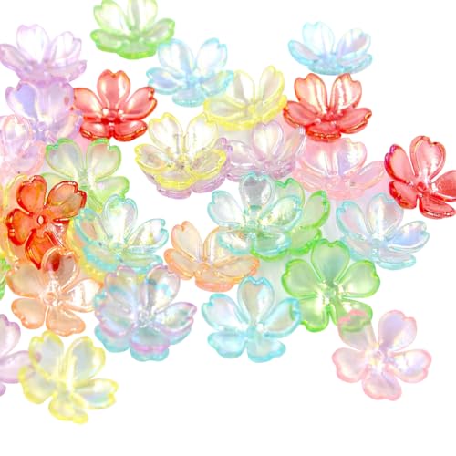 300 Stück 15 mm Kirschblüten-Perlen, Acryl, Blumen-Abstandshalter, bunte Blumenform, lose Perlen, niedliche Farben, Perlen für Schmuckherstellung von JIHUOO