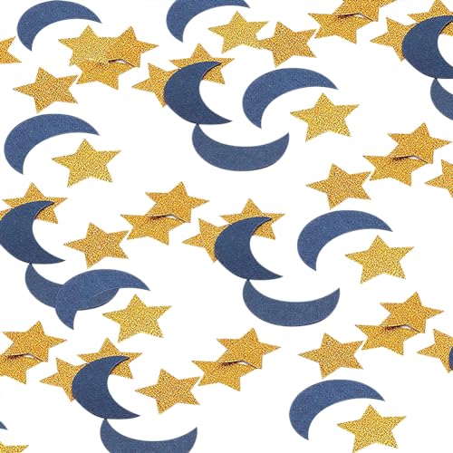 300 Stück Stern und Mond Tischkonfetti Sterne Glitzer Papier Konfetti Hochzeit Tisch Streudeko Baby Shower Tisch Streusel Geschlecht Offenbarung Party Dekorationen Golden und Marineblau von JIHUOO