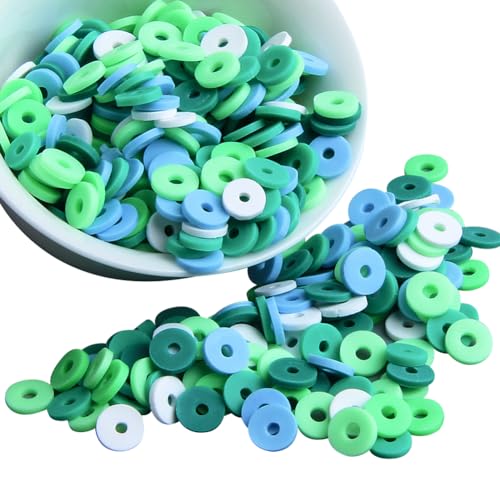 3000 Stück 6 mm grüne Polymer-Ton-Perlen, St. Partrick's Day, Osterfarben, Ton-Perlen, flache runde Perlen, Bastelperlen, Abstandshalter von JIHUOO
