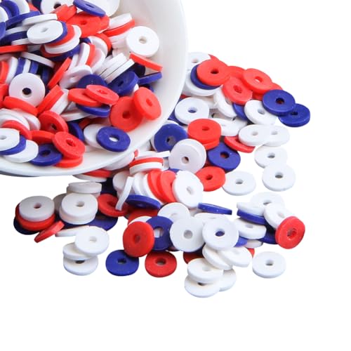 3000 Stück 6 mm rote, weiße und blaue Tonperlen, 4. Juli, Unabhängigkeitstag, patriotische Perlen, flache, runde Modelliermasse-Perlen von JIHUOO