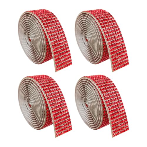 4 Rollen glitzerndes rotes Strassband, selbstklebende Kristall-Strass-Streifen, Strass-Bordüre, Aufkleber, Basteln, Strassband, Hochzeit, Strassband für Kleider, Schuhe von JIHUOO