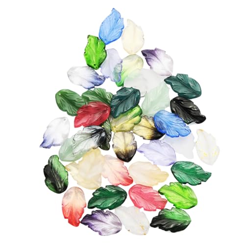 40 Stück große Glasperlen in Blattform, Glasperlen, Blatt-Charm-Perlen, Armband, Anhänger, Blätter, Kristallglas-Abstandshalter für Schmuckherstellung von JIHUOO