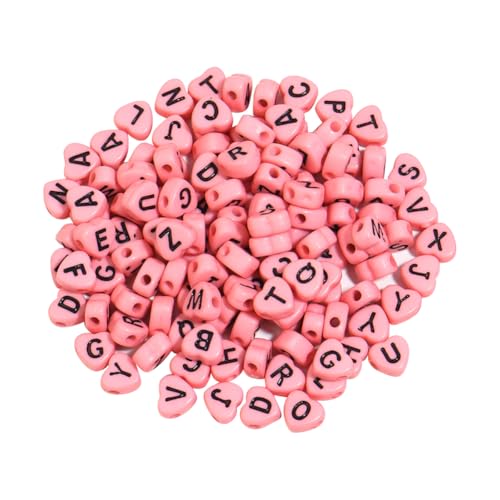 400 Stück 4 x 7 mm Herz-Acryl-Buchstabenperlen, herzförmige Alphabet-Perlen, Schriftzug, Halskette, Perlen, Liebesherz, Kunststoff-Buchstabenperlen, Freundschaftsarmband, Alphabet-Perlen, rosa Herz von JIHUOO