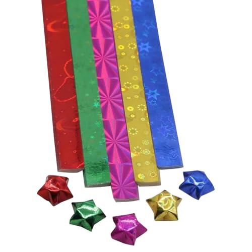 450 Blatt Weihnachtsfolie Stern Papierstreifen Glitzer Origami Glücksstern Papierstreifen Farbe Stern Faltpapier Origami Sterne Papier mit 5 verschiedenen Designs für DIY Handarbeit Handwerk von JIHUOO