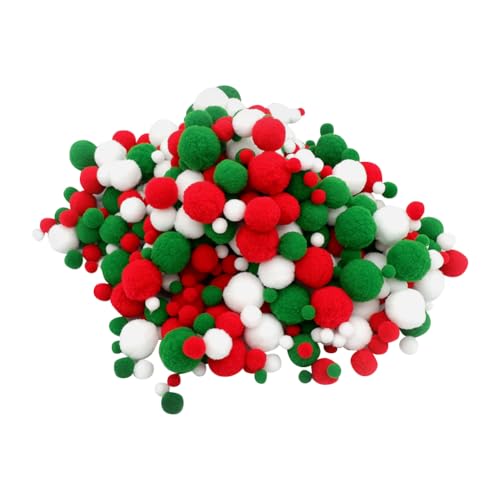 450 Stück 1-3 cm Weihnachts-Pompons zum Basteln, Rot, Grün, Weiß, Pompons, weich, kleine Pompons, niedlich, flauschig, Pompons, DIY-Kunst-Pom-Bälle von JIHUOO