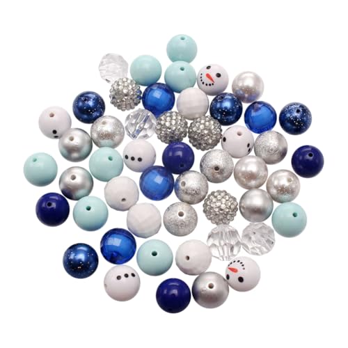 50 Stück 20 mm Winter Bubblegum Perlen Schneemann Spacer Perlen Blau Weiß Silber Perlen Chunky Weihnachten Perlen Runde Bubble Gum Perlen Acryl Xmas Perlen Kristall Harz Perlen für Halsketten von JIHUOO