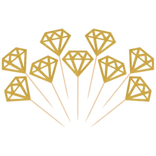 50 Stück Diamant-Ring-Kuchenaufsätze, Hochzeitsring, Kuchenspieße, Hochzeit, Glitzer, Cupcake-Topper, Verlobung, Party, Cupcake-Picks, Brautparty, Essen, Zahnstocher, goldfarben von JIHUOO