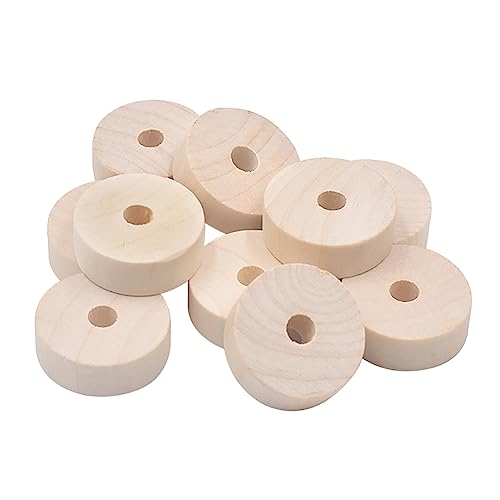 50 Stück flache runde Holzperlen, 30 mm, Naturholz, Abakusperlen, unlackierte Holzperlen, Charms, lose Abstandshalter von JIHUOO