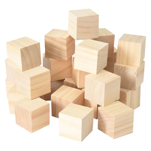 50 Stück kleine, unlackierte Holzblöcke, blanko, Holzbausteine, Bastelhölzer, natürliche quadratische Holzblöcke, Kinder, bemalbar, Holzhandwerk für Babyparty, 2,5 cm von JIHUOO