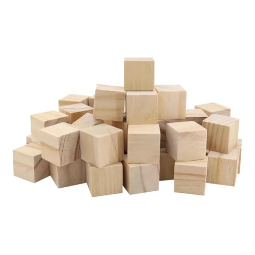 50 Stück kleine, unlackierte Holzblöcke, blanko, Holzbausteine, Bastelhölzer, natürliche quadratische Holzblöcke, Kinder, bemalbar, Holzhandwerk für Babyparty, 2 cm von JIHUOO