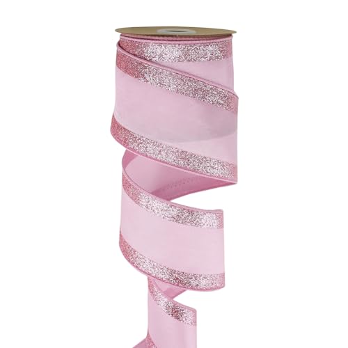 6,3 cm 9,1 m Glitzerband mit Draht, breites Weihnachtsband für Baum, Geschenkverpackung, Schleifenband, Kränze, Partydekoration, Rosa von JIHUOO