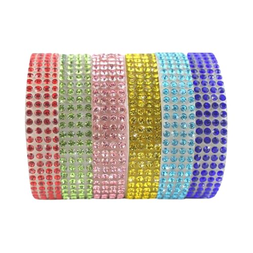 6 Rollen 0,9 cm selbstklebendes Diamantband Kristall-Strassbänder breites Strassband Strassstreifen Glitzerband Aufkleber Bling Band Rolle Hochzeit Kuchen Bänder für Kunst Handwerk von JIHUOO