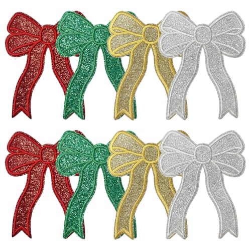 8 Stück große Glitzerschleife Applikation zum Aufbügeln Stickerei Patches Schleifen Nähen Schleife Aufkleber Patches Mode Stick on Embroidered Patches Adhesive Christmas Patches Valentinstag Patches von JIHUOO