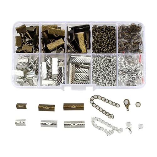 90-teiliges Band-Armbandherstellungs-Set enthält Armband-Crimp-Enden, 40 Stück 12 mm Karabinerverschlüsse, 200 Stück 5 mm offene Biegeringe und 40 Stück 7 cm Kettenverlängerungen, Schmuckzubehör von JIHUOO