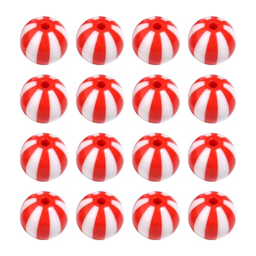 JIHUOO 40 Stück 16 mm Acryl Weihnachten Perlen Urlaub Armband Perlen Glatt Runde Perlen Großes Loch Gestreifte Perlen Lose Spacer Perlen Schmuckherstellung Zubehör Rot und Weiß von JIHUOO