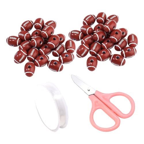 JIHUOO American Football Perlen, Acryl, Sportkugeln, Rugby-Perlen, Halskette, Armband, mit elastischem Seil und Schere für Schmuck, Halsketten, Armbänder, 100 Stück, 18 mm von JIHUOO