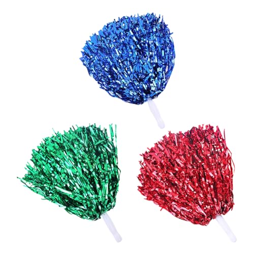 Cheerleader-Pompons für Kinder, Cheerleader-Pompons, für kleine Mädchen, Cheerleader-Pompons, Spiritus-Pompons, Sport-Fan, Metallfolie, Pompons mit Griff, 6 Stück von JIHUOO